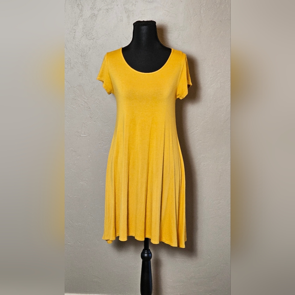 [TMG New York] Mustard Yellow Scoop Neck - Short Sleeve Dress 《M》